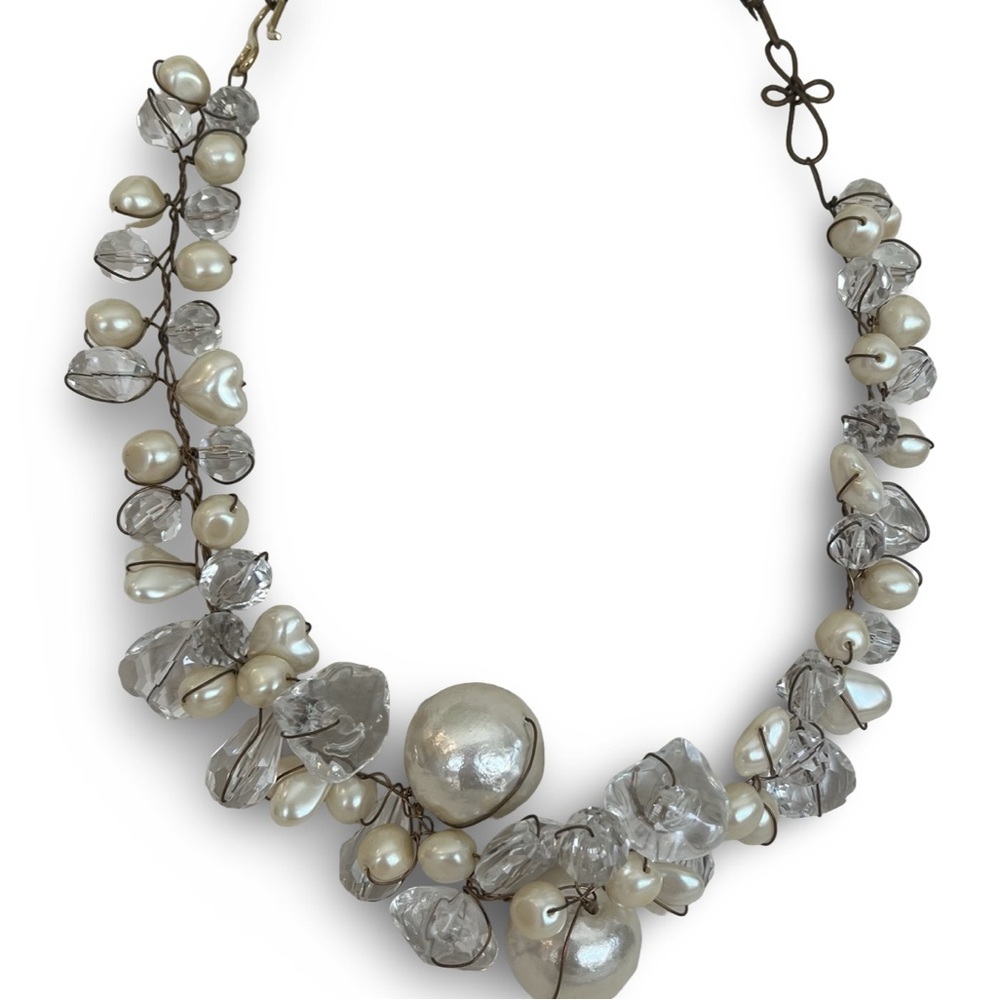 Vintage Abra Pearl and Lucite Necklace with Wire Lacing